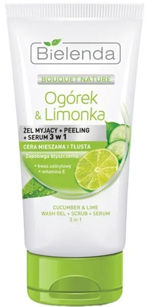 Гель для умывания 3 в 1 Скраб Сыворотка Bielenda Bouquet Nature Cucumber Lime Гель для умывания 3 в 1 Скраб Сыворотка Bielenda Bouquet Nature Cucumber Lime