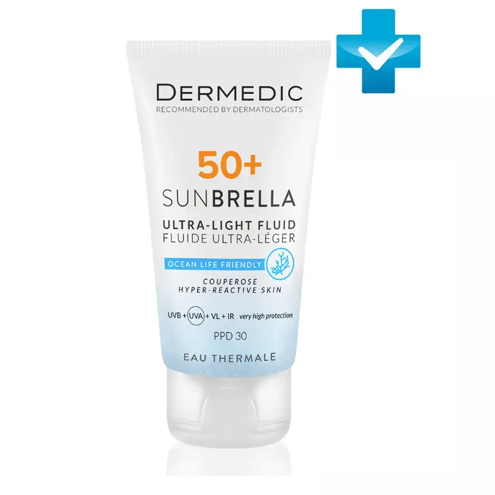 Dermedic SUNBRELLA. Солнцезащитный флюид для чувствительной кожи с хрупкими капиллярами Гипоаллергенный SPF 50 +