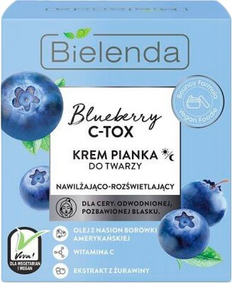 Крем-пенка для лица с Черникой Осветляющая Увлажняющая Bielenda Blueberry C-Tox
