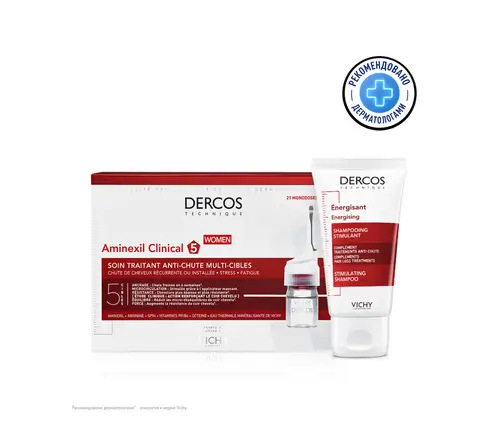 VICHY Набор DERCOS от выпадения волос Aminexil Intensive. ампулы и Шампунь Energy 50 мл