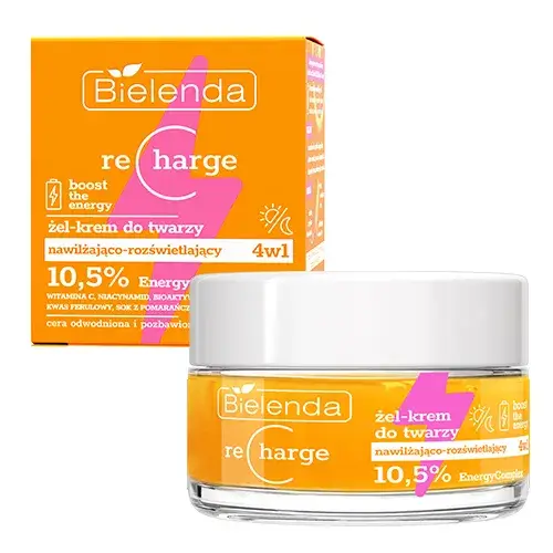 Увлажняющий и осветляющий гель-крем для лица 4 в 1 с Витамин С и Ниацинамидом. Bielenda Recharge 