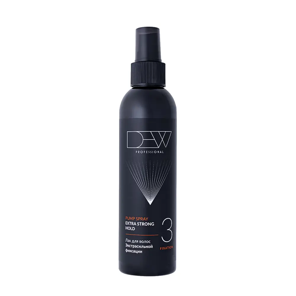 DEW PROFESSIONAL. Неаэрозольный лак для волос экстрасильной фиксации. Безупречный спрей. Extra hold pump spray