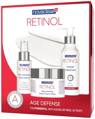 NovaClear Retinol Набор (средство очищающее, сыворотка ночная омолаживающая, крем-маска омолаживающая)