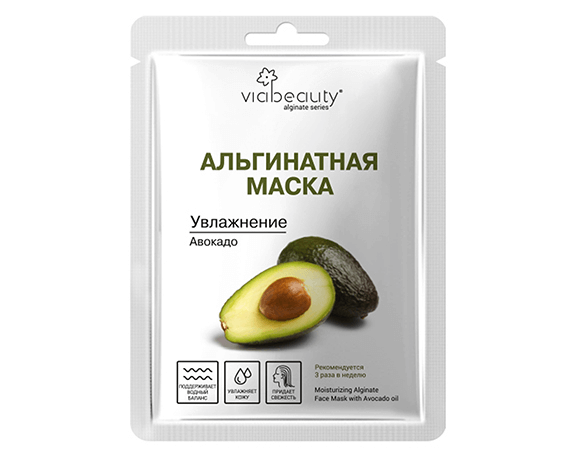 Корейская альгинатная Увлажняющая маска для лица с маслом авокадо Via Beauty Корейская альгинатная Увлажняющая маска для лица с маслом авокадо Via Beauty
