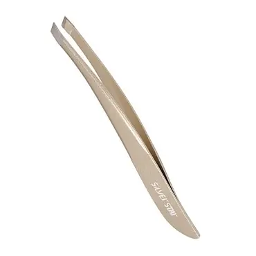 Пинцет для бровей скошенный кончик, матовое золото, Silver Star, АТ 9962 GOLD matt