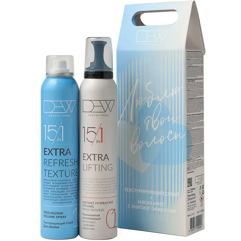 Dew Professional Подарочный набор Текстурирующий спрей для волос, Несмываемая увлажняющая маска мусс