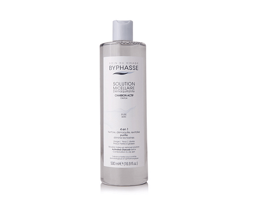 Товар Мицеллярное очищающее средство 4 в 1 с активированным углем для жирной и комбинированной кожи BYPHASSE Для умывания и снятия макияжа Товар Мицеллярное очищающее средство 4 в 1 с активированным углем для жирной и комбинированной кожи BYPHASSE Для умывания и снятия макияжа