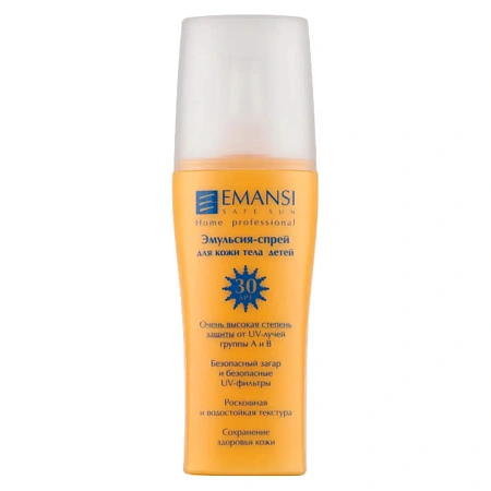 Водостойкая эмульсия спрей для детской кожи SPF 30, защита от солнца А и В EMANSI Safe sun Водостойкая эмульсия спрей для детской кожи SPF 30, защита от солнца А и В EMANSI Safe sun