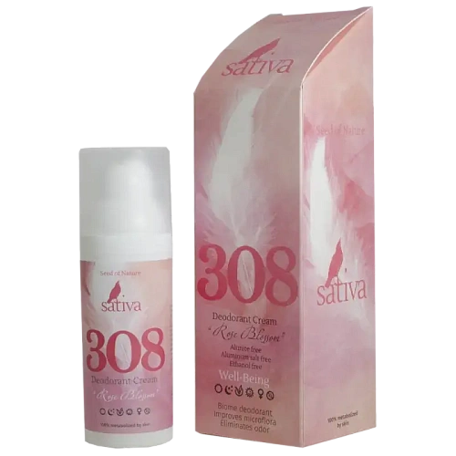 Крем - дезодорант женский без солей и спирта. Дыхание розы 308 Sativa Крем - дезодорант женский без солей и спирта. Дыхание розы 308 Sativa