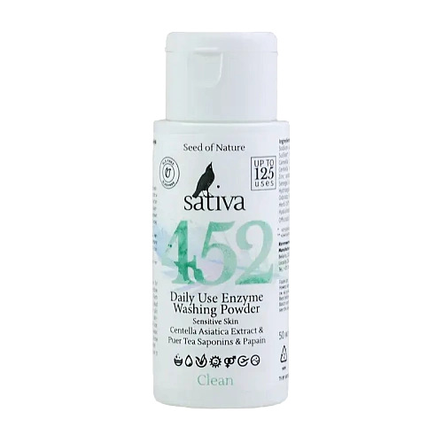 Товар Энзимная пудра для умывания для чувствительной кожи ежедневная 452 Sativa Для умывания и снятия макияжа Товар Энзимная пудра для умывания для чувствительной кожи ежедневная 452 Sativa Для умывания и снятия макияжа