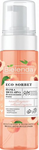 Товар Мицеллярная очищающая пенка для умывания Увлажняющая Освежающая Персик Натуральная 98 % Bielenda Eco Sorbet Для умывания и снятия макияжа Товар Мицеллярная очищающая пенка для умывания Увлажняющая Освежающая Персик Натуральная 98 % Bielenda Eco Sorbet Для умывания и снятия макияжа