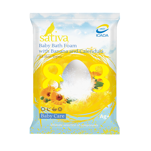Товар Детская пена для ванны для купания 803 сухая с бананом и календулой Sativa Товар Детская пена для ванны для купания 803 сухая с бананом и календулой Sativa