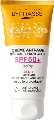Товар Крем для лица антивозрастной солнцезащитный SPF50 + с гиалуроновой кислотой Anti-Age Cream BYPHASSE Кремы Товар Крем для лица антивозрастной солнцезащитный SPF50 + с гиалуроновой кислотой Anti-Age Cream BYPHASSE Кремы